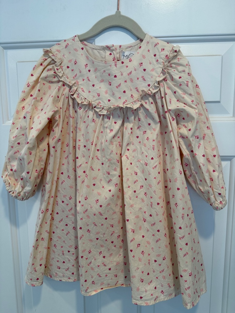 Baby Mori Toddler Girls Floral Ruffle Collar Dress w/Pink Flowers Organic Cotton